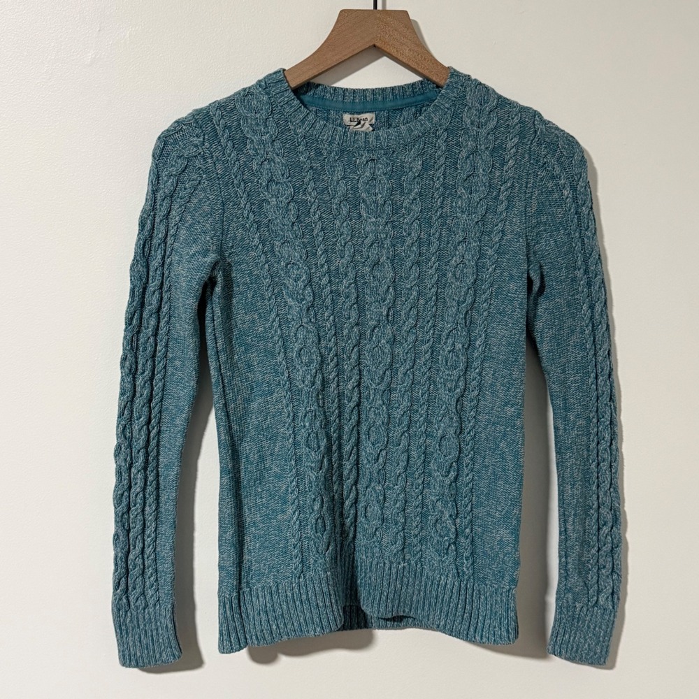 LL Bean Cable Knit Sweater Womens XS Blue Chunky Knit Coastal Preppy Heritage